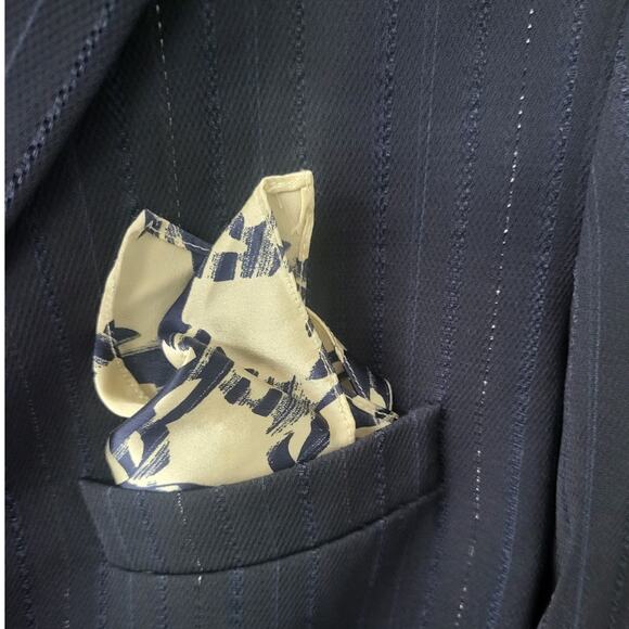 Vintage Navy Blue Kasper Metallic Pinstripe Blazer and Pant Suit - Size 16 - Picture 3 of 7